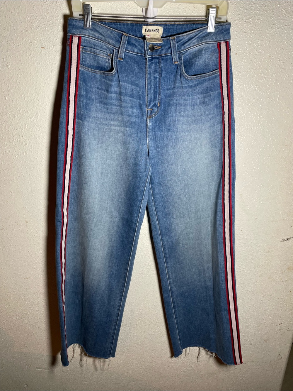 L'AGENCE Light Blue Jeans with Red & White Side Stripes